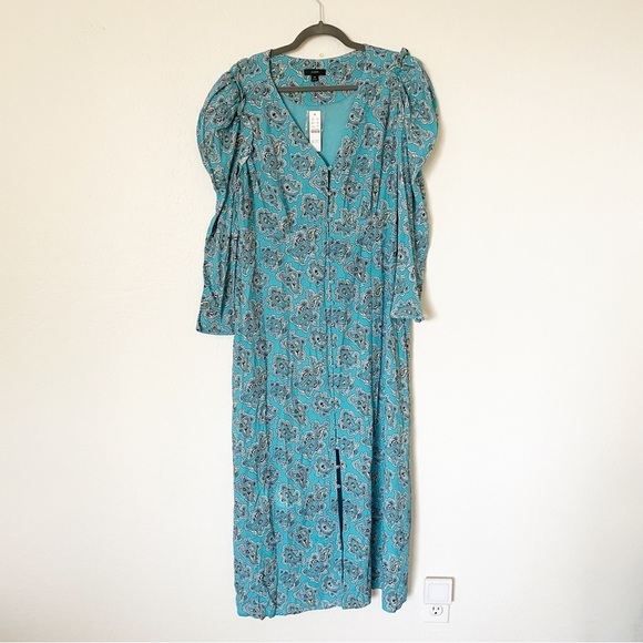 New. J. Crew Fall Midi Paisley Puff Sleeve Button Up Dress Size 16 - Picture 2 of 9